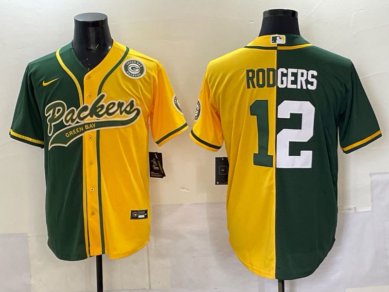 Men 2025 Green Bay Packers #12 Rodgers Green yellow Joint Name Nike Limited NFL Jersey style 006->youth nfl jersey->Youth Jersey